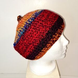 Boho Crochet Beanie Hat Handmade Multicolor Warm Winter Cap Unisex